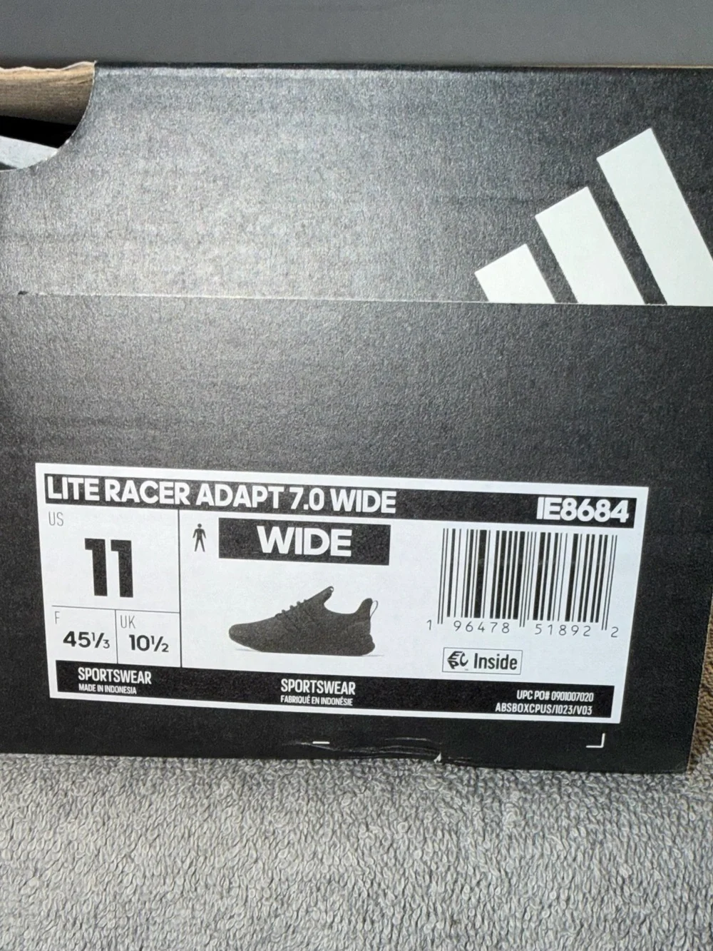 Adidas Lite Racer Adapt 7.0 Wide Black Slip-On Sneakers Size 11 NWT Mesh Textile